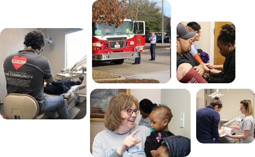 Collage of photos of dental team members at Harker Heights community events