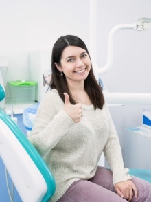 Woman in Harker Heights Texas dental office giving thumbs up