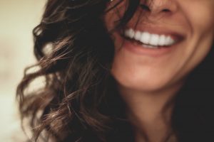 closeup of woman with white teeth