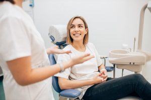 woman getting advice from dentist in Harker Heights